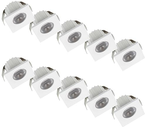 SIGMALED LIGHTING, MINI FOCO LED 3W, Dimmable, 300lumen, Luz Cálida 3000K, Spot empotrable CUADRADO, 220V/240V, Driver NO NECESARIO, 35x35x25mm, 10 Focos