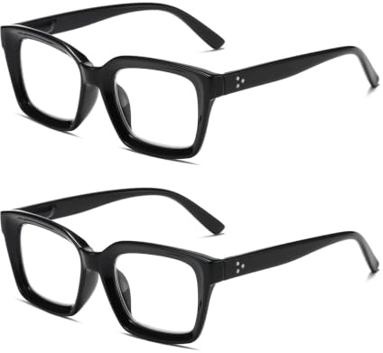 Hubeye Occhiali da lettura Donna e Uomo Quadrata Montatura Grande con Cerniere a molla Occhiali Anti luce blu (Nero+Nero, 1.00)