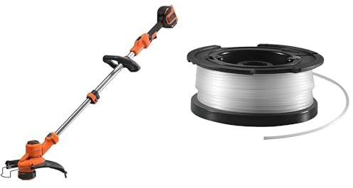 Black+Decker Akku-Rasentrimmer BCSTA536B (36V, Schnittbreite 33 cm), Orange/Schwarz & vollautomatische Einzelfadenspule (für Rasentrimmer 10 m Länge, 1,5 mm Fadendurchmesser) A6481