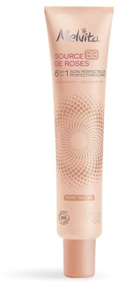 Melvita - BB cream Source de Roses tonalità oro - Pigmenti 100% naturali - Biologico certificato, Senza siliconi - Copertura naturale - Uniforma e maschera le imperfezioni - Azione 6-in-1-Tubo da 40ml