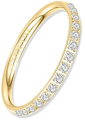 YEBOCIYO Eternity Bague de Fiançailles 2mm Anniversaire Promesse Mariage Promesse Bande en Titane Avec Oxyde de Zirconium Anneau pour Femme Couples Tailles de 49 Or