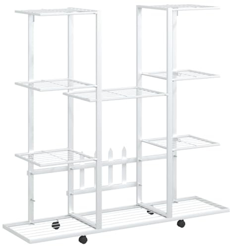 vidaXL Soporte para Flores con Ruedas Vertical Pie Pared Soporte Almacenaje en Baño Tendedero Estantería Perchero en Casa Hierro Blanco