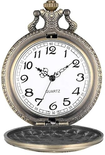 CABLEPELADO Reloj de Bolsillo Estilo Locomotora Vintage, Cuarzo, Aleación, Clásico, Diámetro 4,5 cm, Cadena 80cm, Diseño Tren Vintage
