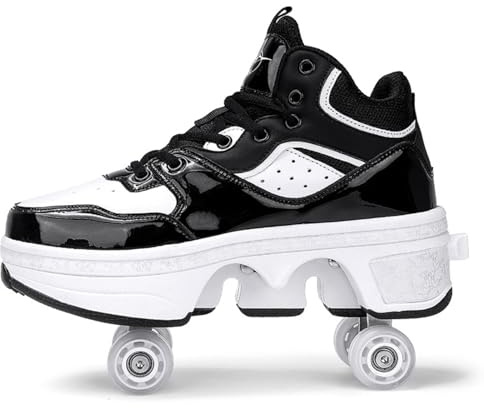 GRFIT Pattinaggio Roulette Ragazza, Sneakers Roller Scarpe da Skateboard Sneakers con Ruote Sport Ginnastica Moda Multiuso Kick Roller Shoe per Ragazzi Ragazze,44