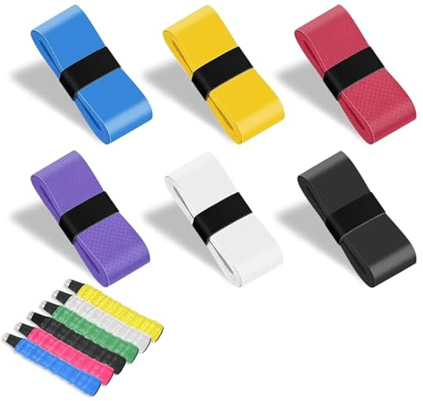 HLBKPX 6 Pcs Multicoloured Tennis Racket Grip Tape for Tennis,Badminton,Squash Rackets, Anti Slip Quick Drying Tennis Super Absorbent Overgrips, Racket Overgrip Tape(6 colors)