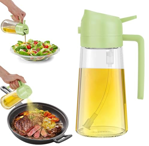 SWEET VIEW Oil Spray Bottle, 470ml 2 In 1 Glass Olive Oil Sprayr & pourer for Kitchen, Air Fryer, Cooking, Salad, BBQ (Green)