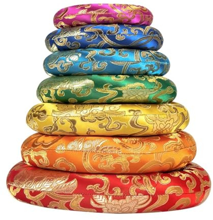 AJIEYMXP Singing Bowl Cushion Silk Brocade Ring Cushion Pillow 7 set，used for Crystal/Tibetan Singing Bowls ，Singing Bowls Cushion,O-ring set，Buddhist Sound Bowl Pad (Color : Colored, Size : 6-12)