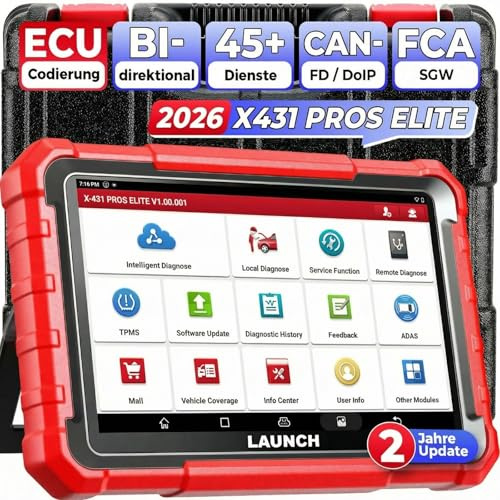 LAUNCH X431 PROS Elite OBD2 Diagnosegerät, Bi-direktionales Auto Scan-Tool mit ECU-Codierung, FCA SGW Autos, CANFD & DOIP, 45+ Zurücksetzen, All-System-Diagnose, Aktive Tests