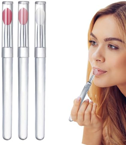 Djowyh Lot de 3 pinceaux à lèvres en silicone avec couvercle - Applicateur de baume à lèvres réutilisable - Portable - Pinceau applicateur de rouge à lèvres avec couvercle pour