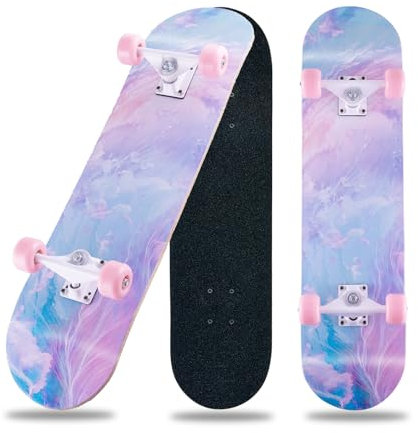 31 x 8 Zoll Komplettes Skateboard für Anfänger - 8-Lagiges Ahornholz, ABEC-11 Kugellager, Double Kick Deck Concave für Jugendliche und Erwachsene (Pink-JG)