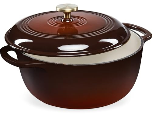 Best Choice Products 6 Quart Enamel Cast-Iron Round Dutch Oven, Family Style Heavy-Duty Pre-Seasoned Cookware for Home, Kitchen, Dining Room, Oven Safe w/Lid, Dual Handles - Chocolate Ganache