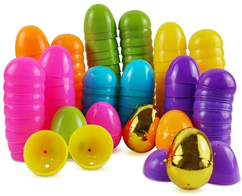 50Pcs Fillable Easter Eggs 2.36 Plastic Easter Eggs Includ 2 Golden Eggs, Colorful Easter Eggs for Kids Easter Basket Easter Egg Hunt, Party Favours, Party Bag Fillers, Classroom Prize Supplies