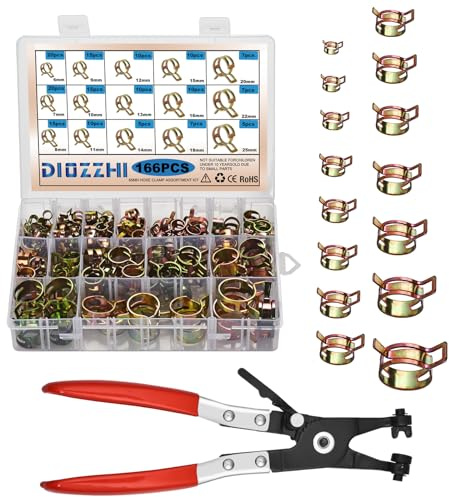 166 pezzi 6-25 mm Kit di fascette stringitubo a molla con pinza a taglio, per tubi del carburante, tubo vuoto in silicone, piccola morsa in acciaio, clip ad aria a bassa pressione per l'industria