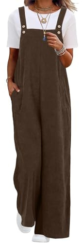 QIXING Salopette en velours côtelé à jambes larges pour femmes, combinaison décontractée avec poches UK, M