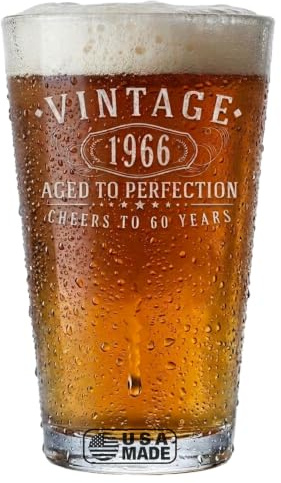 Vintage 1966 Engraved Pint Beer Glass 60th birthday gifts for men women 1.0