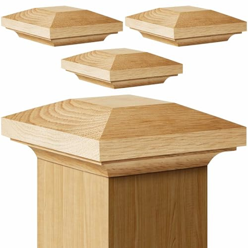 Sasylvia 4 Pcs 3.5 x 3.5 Inch Red Oak Wood Newel Post Cap Fence Post Cap Mounting Kit for Indoor Stair Outdoor Fences Mailboxes Decks