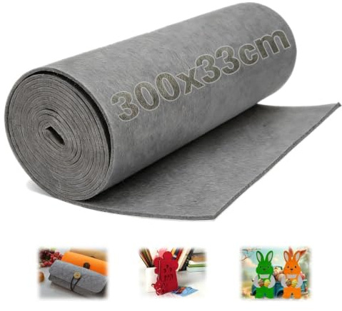 Ecitruz filt, metervara, 300 × 33 cm, filttyg, grå filt, 3 mm tjock filtrulle, filtmattor, för att klippa, pysselfilt, polyester för gör-det-själv hantverk, filtunderlägg, lapptäcke, förvaringsväska
