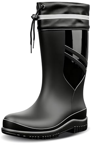 GBWPRBMW Men's Mid Calf Rain Boots Waterproof Slip Resistant PVC Strap for Outdoor Work Fishing Gardening