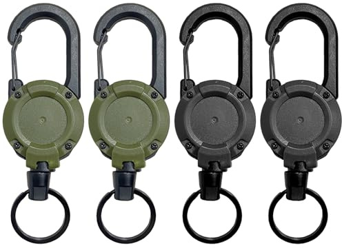 Heavy Duty Retractable Key Chain Holder 4 Pack Upgraded Durable Key Reel with Anti-Loss Steel Wire Cord and Quick Release Carabiner Belt Clip Anti-Theft Lanyard Retractable Badge Holder