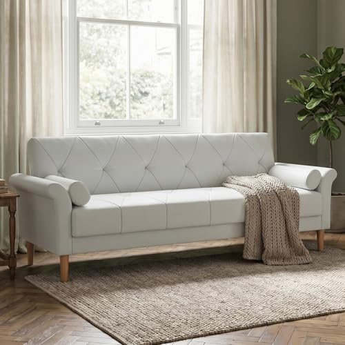 Hroth 3 Seater Sofa Bed, 5-Level Adjustable Backrest, Faux Leather, Grey