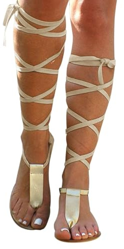 Sandales romaines pour femme - Sandales d'été pour femme - Sandales à lanières - Bottes hautes - Chaussures à lacets - Élégantes - Sandales de loisirs - Sandales d'été - Sandales de plage