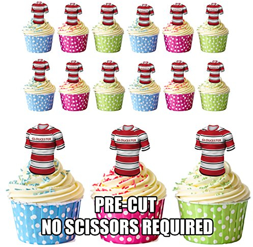 AK Giftshop PRE-CUT Gloucester Rugby Shirts Edible Cupcake Toppers/Cake Decorations (Pack of 12)