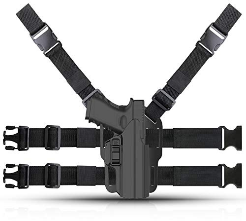 efluky Universal OWB Holster Gun Drop Leg Thigh Police Security Modular Equipment System Duty Belt Nylon Set Fits Glock, S&W M&P Compact 9MM, H&K USP, Springfield XD, Sig P320