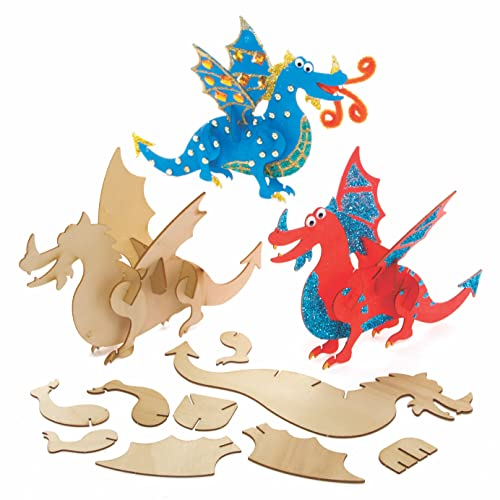 Baker Ross AX842 Drachen Holzbastelset, chinesisches Neujahrs-Bastelset für Kinder, 3 Stück