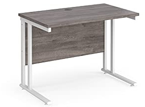 Mr Office Maestro 25 straight desk 600mm deep - white cantilever leg, Grey oak, 1000