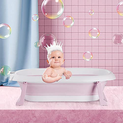 Bañera De Bebé Para Recién Biónico Asiento De Bañera Plegable Para Niños Ahorre Espacio Bañera De Bebé Plegable Con Orificio De Drenaje Baño Para Perros Bidé De Bebé-Rosa + Con Termómetro