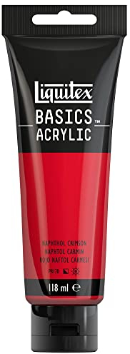 Liquitex 8870043 Basics - Peinture acrylique, peinture artistique monopigmentée, résistante à la lumière, qualité archive, finition satinée, tube de 118 ml - Rouge Naphtol Carmin