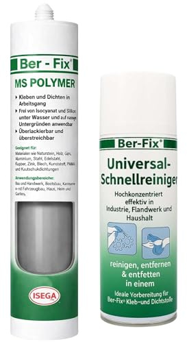 Ber-Fix® MS grått polymerlim – vattentätt och mögelfritt monteringslim för utomhusbruk, badrum, dusch, kök, husvagn för betong, glas, acyl, PVC + 400 ml snabbrengörare