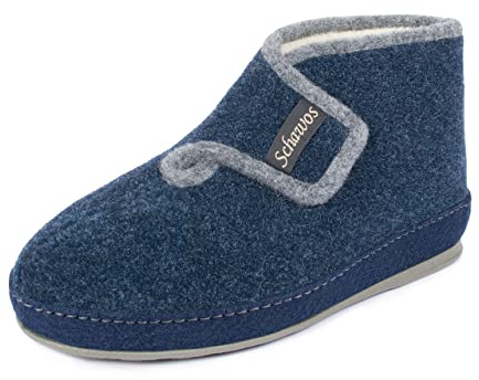 SCHAWOS Mujer Bota de Casa 2060 – Zapatilla de fieltro con forro de lana y apertura fácil, cálida y segura, marine, 41 EU