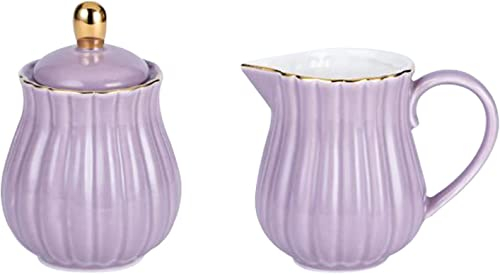 YBK Tech Ensemble pot à lait et sucrier en porcelaine pour dégustation de café Motif rayures Violet
