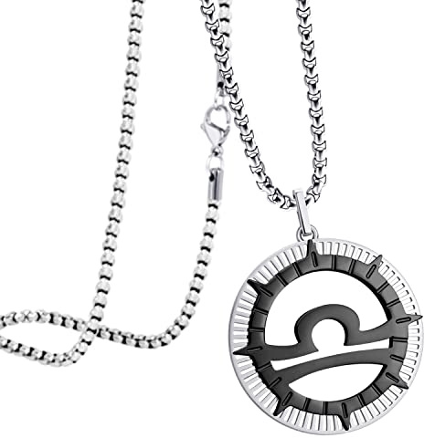 555Jewelry Stainless Steel Libra Necklace for Wife, Horoscope Constellation Necklaces for Women β& Ladies, Zodiac Sign Pendant for Men, Astrology Necklace for Her, 22 Inch, Silver/Black