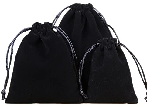 6 bolsas de terciopelo para joyas, pequeñas bolsas de tela con cordón, bolsas de terciopelo para rellenar, para joyas, bodas, Navidad, cumpleaños, fiestas, regalo, 15 x 20 cm, color negro