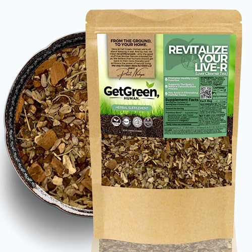 Liver Cleanse Tea w/ Dandelion Root, Milk Thistle, Burdock | Organic Herbal Loose Leaf Liver Support Tea | Caffeine-Free Blend, Decaf, Vegan, Healthy– 2 oz (57 g) | No Natural or Artificial Flavors, Resealable Bag | Revitalize Your Liver by Get Green, Human (1)