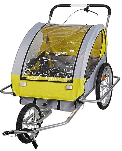 PRUJOY 2-in-1-Hundefahrradanhänger, Haustier-Kinderwagen-Fahrradträger mit Anhängerkupplung, Federung, Sichtflagge und Reflektoren, mit DREI Reifen, abnehmbaren Vorderrädern (Yellow)