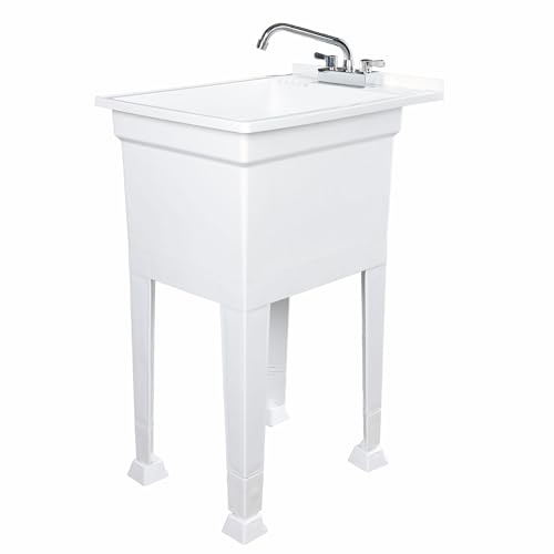 UTILITYSINKS Freestanding Utility Tub Sink with Quick Connect Drain, 18 x 24, White - Portable and Compact Sink with Faucet for Outdoor Kitchen, Laundry Room, Garage, and Basement