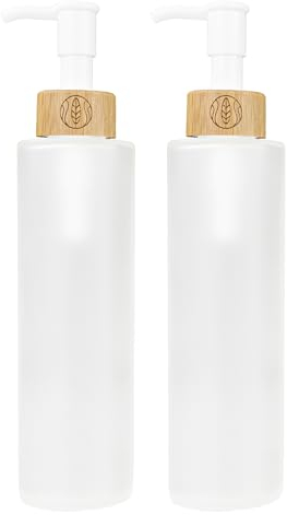 Seifenspender Matt-Glas 150 ml zum Befüllen 2 Stück, Pumpspender leer mit Bambusverschluss und Gravur für Flüssigseife, Spülmittel, Shampoo, Naturkosmetik