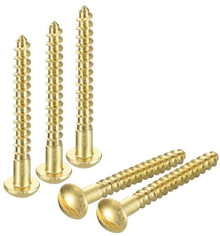 sourcing map Wood Screws M5 x 40mm Brass Self-Tapping Screw 10 Pcs | WoodWorking Screw,Slotted Round Head