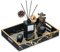 Hanobe Serving Tray Decorative Black: Rectangle Marble Pattern Coffee Table Trays with Handles for Tea Drinks Display - Gold Modern Platter for Ottoman Decor 34 cm
