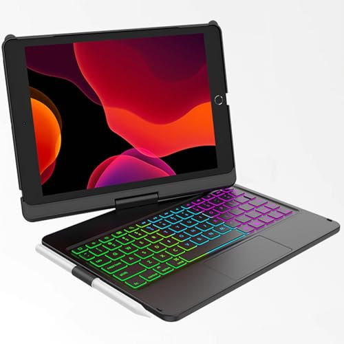 KARFUN Funda Teclado iPad 9/8/7 Generación, 10.2'' 2021 Funda con Teclado, 360° Inalámbrico Bluetooth con 7 Retroiluminación Auto Sleep Wake9, Touchpad Inteligente, Español