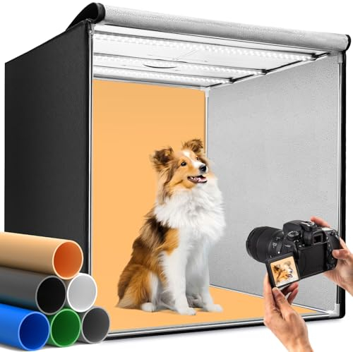 DUCLUS Caja de Luz Fotográfica 80x80cm, Profesional Plegable Estudio Fotográfico con 3 Paneles de Luz LED Ajustable y 5600K Stepless Dimming, 6 Mate PP Fondos para Fotografía de Productos Fotobox
