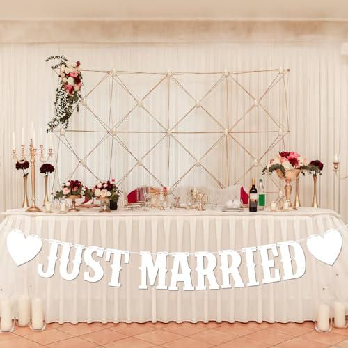 Just Married Girlande, Weiß JUST MARRIED Girlande Hochzeit mit 2.4m Schleife,Wimpelkette hochzeitsbanner, Vintage Hochzeitsdeko für Deko Hochzeit Gartenparty, Auto, Hochzeitszeremonie, Brautdusche