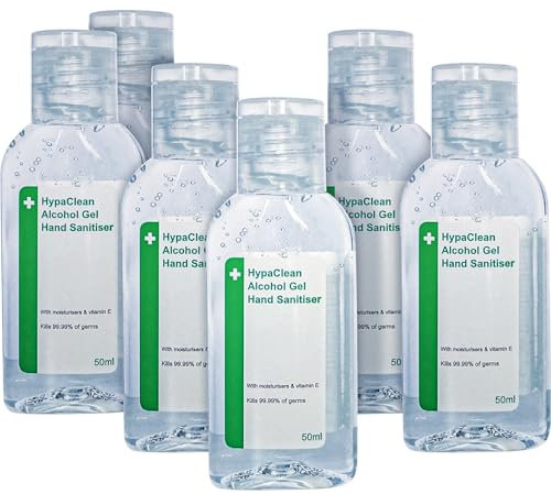 Safety First Aid Group HypaClean Antibacterial Alcohol Hand Gel 50ml Travel Size, Pack 6