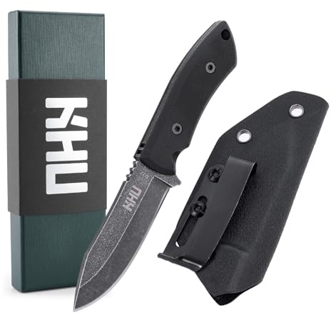 KHU Coltello da Caccia e Campeggio, Lama Fissa in Acciaio D2, Manico in G10, Fodero in Kydex, 15,7 cm (6,18 pollici), 11A-Nuovo