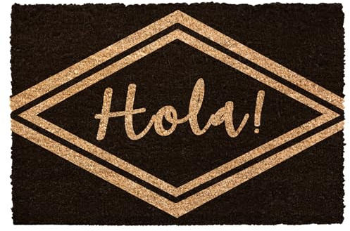 HERSIG - Felpudo Coco | Felpudo Original Rectangular Hola rombo Negro - 60x40 cm