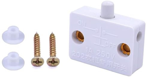 TECHZOCO Interruptor para armarios, Interruptor de Puerta para Armario, Interruptor Automático Vestidor, Interruptor Luz armario, Apto para Puerta de Mueble, 1A 250V, Incluye tornillos (Blanco)