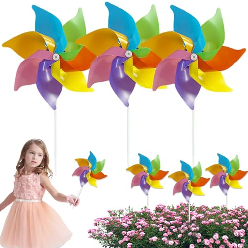 Lot de 3 moulins à vent arc-en-ciel de 38,1 cm pour enfants avec piquets pour cour et jardin, décoration effrayante pour pelouse, terrasse, pique-nique, fête